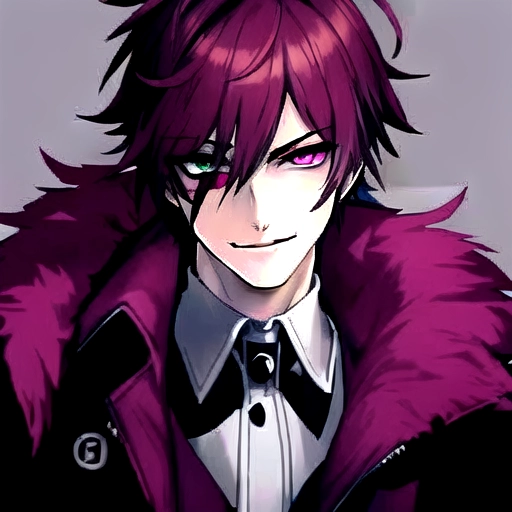 (masterpiece:1.2), (best quality), (ultra detailed), (8k, 4k, intricate),(highly detailed:1.2),(detailed face:1.2), (detailed background),detailed landscape, (dynamic pose:1.2), <lora:pixel_art:0.7>((pixelart)),solo male, hunter, purple collar spiked around neck, Cunning Eyes, heterochromia, wolf animal eyes,dress school shirt, auburn antenna spikey hair disney prince messy medium antenna length light, male guardian of the earth , teen wolf, fluffy purple jacket, bloody, psycho look in eyes, grinning, smiling , blood , different color right eye, high school clothing, auburn hair, bright eyes , heterochromia ,athletic build strong and fit bodytype in prime , leader of the team headstrong looking, no facial hair, background paint spots creative ,masterpiece, digital art masterpiece , Feisty look,