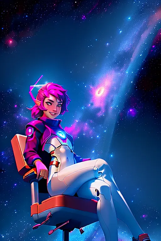 A professional canon dslr ultra high resolution high definition closeup photo of a gorgeous 18 year old half girl half robotic cyborg girl, (fuck me smile), ((looking at me)), sitting astride captain chair at the helm of a space, small natural breasts, realistic pubic hair, sexually aroused, sexually excited, ((sexually provocative teasing poses)), (((background image of a nebula and deep space)))