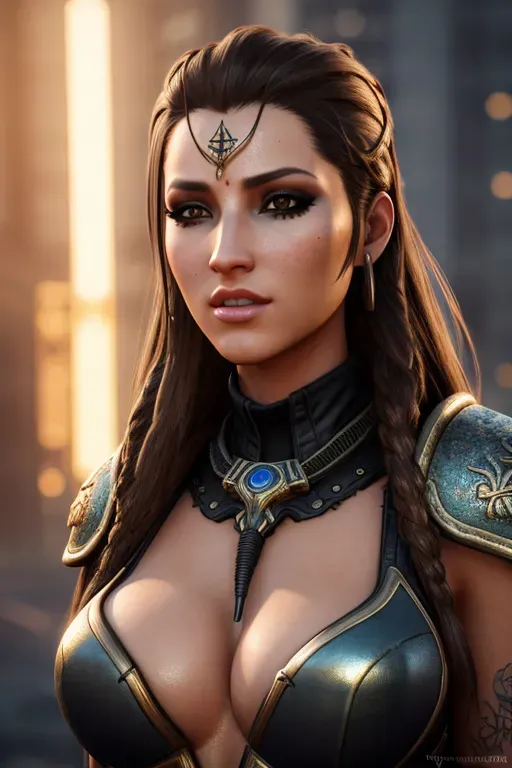 a hyper realistic ultra detailed photograph of a futuristic beautiful barbarian woman wearing sunglasses at a dystopian city, tattered outfit with rusty metal armor plates, long wild hair, tattooed hands and body, fashion pose, detailed symmetric beautiful hazel eyes, detailed gorgeous face, apocalyptic environment, exquisite detail, 30-megapixel, 4k, Canon EOS 5D Mark IV DSLR, 85mm lens, sharp focus, intricately detailed, long exposure time, f-8, ISO 100, shutter speed 1-125, diffuse back lighting, award winning photograph, facing camera, looking into camera, monovisions, perfect contrast, High sharpness, facial symmetry, depth of field, ultra-detailed photography, raytraced, global illumination, TanvirTamim, smooth, ultra high definition, 8k, unreal engine 5, ultra sharp focus, award-winning photograph, trending on artstation