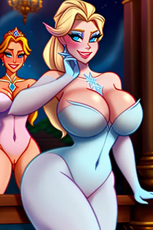 Dopamine Girl Dynamic Poses Of Two Naked Lesbians Princess Elsa From Frozen And Belle From