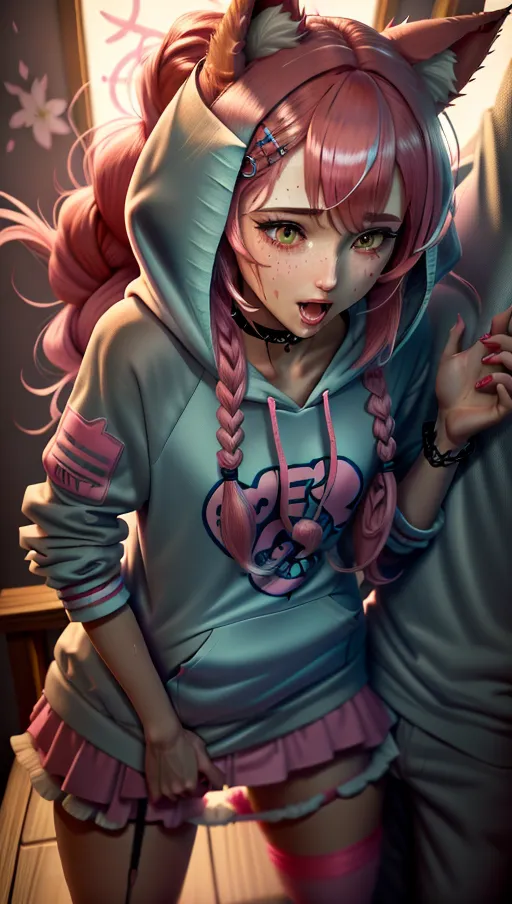 best quality, highly detailed, cute shy anime girl with wolf ears and fluffy wolf tail getting fucked by her anime boyfriend who also has fluffy wolf tail and fluffy wolf ears, anime girl and anime boy, braided strawberry hair, wet, boy is fucking girl, girl getting fucked by boy, passionate, sex, laying, sweaty, lewd face, shy, open mouth, misty eyes, gamer room, sound panels on the walls, fucked in the pussy on her bed, saliva, cum, cute, perfect figure, absurd resolution, highly detailed background, vivid colors, world lighting, detailed penis, detailed vagina, detailed pussy, casual baggy cream colored hoodie, masterpiece, realistic rendering, streaming equipment, cherry blossom hair clips, pink choker, 1girl, 1boy, detailed skin, red handprint on but, detailed penetration, <lora:dpmg_pantpulldown:.3>, wide shot, faced forward, proper human proportions, proper female anatomy, perfect pussy, mature, nsfw, penis in her pussy, wolf tail, tail, <lora:dpmg_shirt_pull:1>