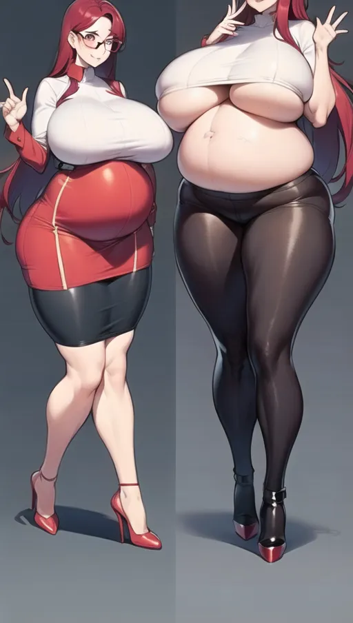 Dark red hair, sexy glasses,Sexy women,
sexy teacher, classroom background ,big boobs,pregnant gigantic belly,fat belly and fat boobs,weight gain, weight gain big belly, gigantic fat belly,fat belly ,huge pumped up belly, nylon Socks, black high heels boots, nude boobs, ((( a huge massive belly 2 times the size of the person))), ((before and after weight gain)) ,<lora:dpmg_pov_Big_fat_belly:1> ,