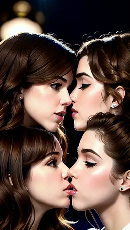 Two women,
Anna Kendrick, hailee steinfeld kissing in a dark room, 8k,
Closeup