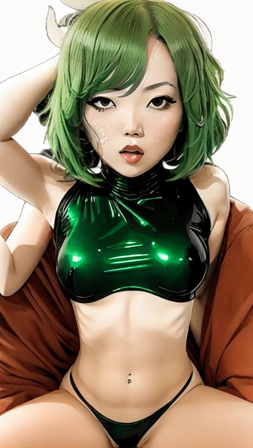(((Full color image of Skinny Tatsumaki from Onepunch-man naked floating midair with wind blowing strongly))) (((chibi proportions))) (((perfectly flat stomach and chest))), no panties, no underwear, (((shaved pussy with fat shiny wet labia))) (((shiny skin))) (((high definition skin))) (((highest quality hair))) (((no tattoos))) (((short green hair and green eyes))) (((upturned nipples))) (((orgasm face))) (((more highlights))) (((more vivid colors))) (((highly oiled skin))) <lora:strading_pov:1> <lora:bukkake:1>