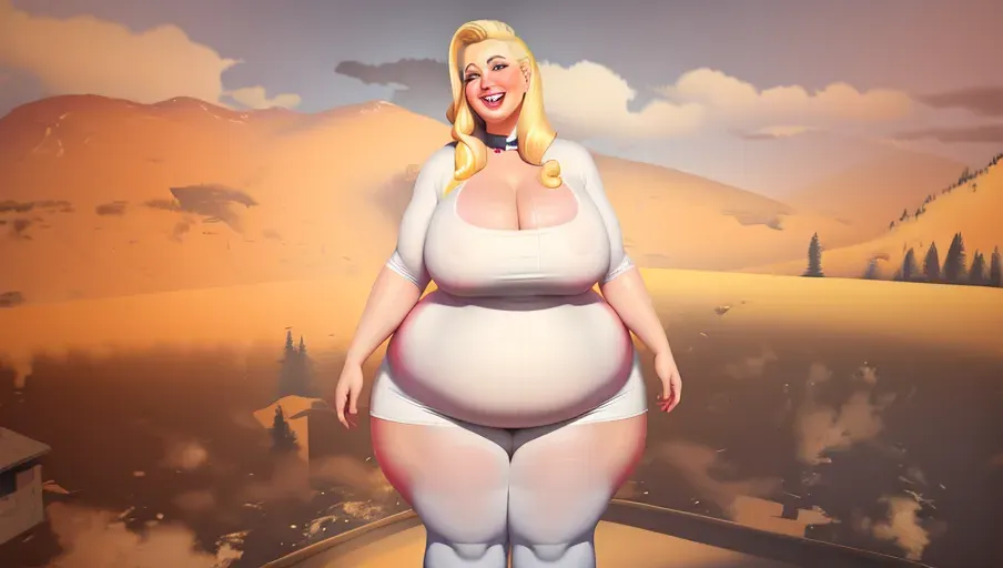 a digital painting of a happy ussbbw fat blonde woman