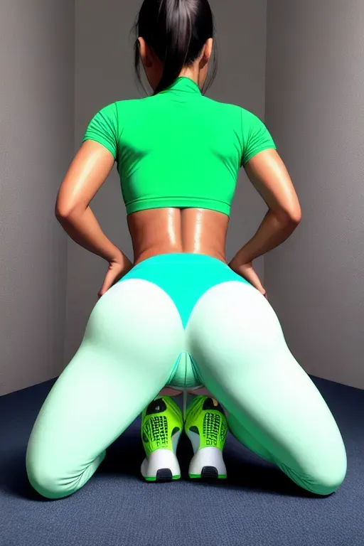 Beautiful fitness model covered in sweat, well muscled, etched abs, toned arms, glistening with sweat, peeing herself, pee and semen pooling beneath her dripping out of her vagina and anus, golden liquid and white creamy liquid running down thighs into a cup, squatting with ass facing camera, ass bent over facing the camera, face turned to look over her arched back, smiling, happy, horny, erotic and thrilled face, green eyes, beautiful face, big tits, wide hips, thick thighs, wearing leggings, full body visible, no top, breasts visible and exposed, pierced hard nipples visible through shirt, anatomically correct figure, anatomically correct face, correct proportions, five digits each hand, vibrant colors, ultra hyper realistic quality with 8k resolution, no shoes