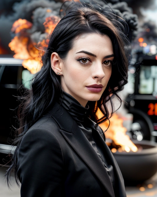 (skinny goth Anne Hathaway:1.11),
(black makeup, black grey facepaint, black eyeshadows:1.13),sideview,
(accurate face, photorealistic face,perfect face,detailed face:1.27),
serious,(in dense smoke, vivid flames and fire in background:1.3),(wearing black business suit:1.1),
(face close up:1.25),
uncensored,
HDR, UHD, 64K,
Highly detailed,
Vivid Colors,
Studio lighting,
Professional,
Unreal engine,