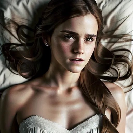 a realistic digital photograph, highly detailed picture, Emma Watson, as Hermione Granger, ((accurate face)), ((perfect face)), show full body, Naked, sexy pose, lying in a bed, (medium breasts), five slender fingers, (((long hairstyle,))) , beautiful face, beautiful lips, detailed large eyes, curved eyebrows, cgsociety, cinematic lighting, studio lighting, professional, editorial,