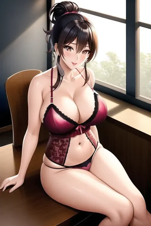 Dopamine Girl an ecchi render of japan girl lingerie sitting in