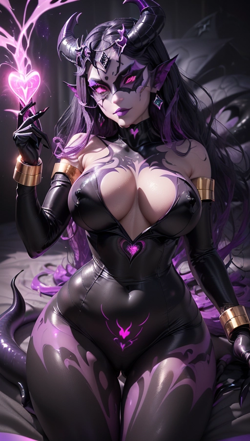 best quality, (((ultra high res))), (((detailed face and eyes))), (perfect face), (big shining heart choker), earrings, jewelry, (((big glowing succubus mark))), ((((big glowing succubus bodymark)))), (conjuring), witch, ((very long voluminous hair)), (((black gloves))), (((black hair))), (((symbiote goo hair))), (((golden bracelet))), (((huge golden hair cuff))), (((black skintight neckholder))), ((face closeup)), lipstick, (((((black demon tail))))), ((black long sleeves)), ((purple glowing heart)), (((demon mark))), heart on womb, (((((bright purple glowing skin tone))))), (((straight black hair))), ((purple glowing clothes)), ((purple luminescent)), ((((purple luminescent skin tone)))), (((purple skin))), (((huge cameltoe))), ((((purple goo everywhere)))), (((symbiote girl))), ((((symbiote goo suit)))), ((goo tail)), ((((succubus masquerade)))), ((((very very long hair)))), ((glowing eyes)), ((symbiote goo body)), (((dark diamond crown))), (((face closeup))), (((pink diadem))), ((((pale face)))), ((bed)), ((hair raising symbiote)), (((Kylie jenner)))