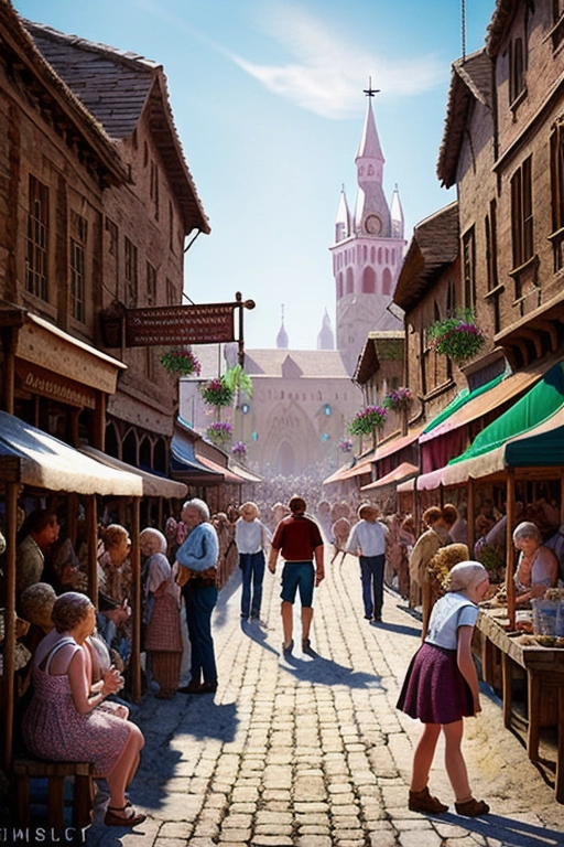 High Fantasy, market town, slave market, people in background, spreading legs, fully nude, exposed breasts, exposed vagina, highly detailed, correct human anatomy, shy, freckles, highly detailed, necklace, messy hair, people in background, slave collar, first shackles, chains, chained, braided hair, one 18 year old girl, around many excited 60 year old men, inspected by several horny elder males, caucasian complexion, pale skin