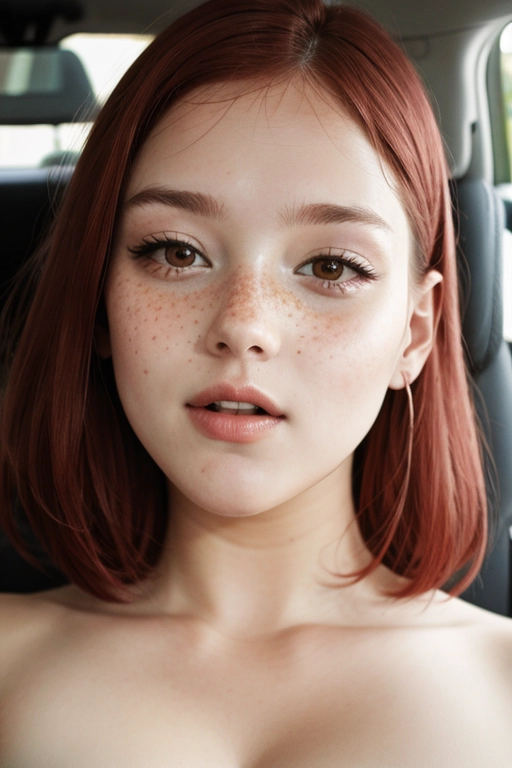 <lora:plVOer6ObyM_weight_slider_v2:0.85>, <lora:plVOer6ObyM_Real_nipples:0.33>, (bbw:1), (caucasian redhead with very light freckles:1), she IS Passenger of the car, Masterpiece,perfect edges, ultra realistic, perfect anatomy, realistic skin texture, (soft natural lighting),(soft white glow),short red hair hair with great details, face photorealistic, highly detailed face,highly detailed photorealistic eyes,perfect hands, (highly detailed photorealistic skin), fair skin, high delicate cheekbones,slightly upturned nose,blue eyes, highly detailed face,expression of sudden intense sexual pleasure, orgasming expression, climaxing expression