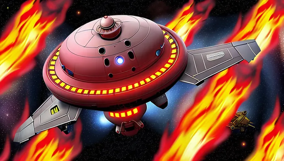 Masterpiece of realism, digital painting style, (Top view of unusual ufo On fire, ufo crash site