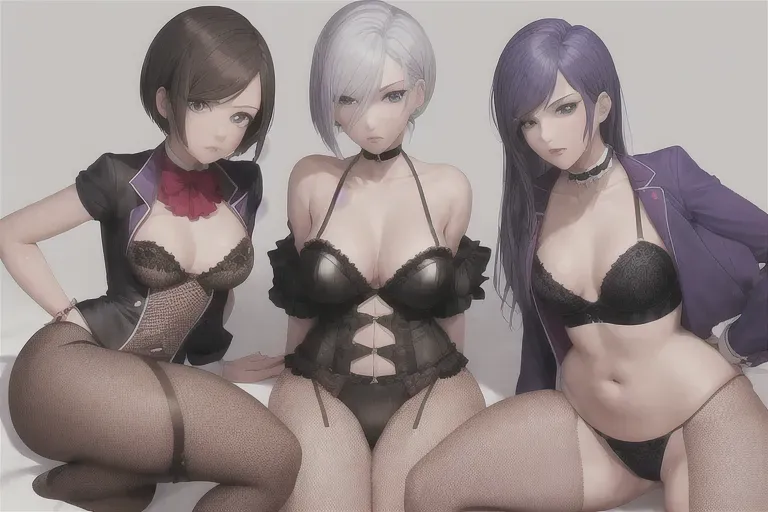Franziska von Karma, lingerie, small chest, fishnets, thighs, choker, (young)