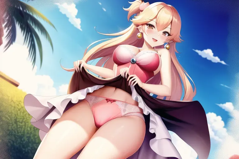 peach from mario, lingerie, skirt lift