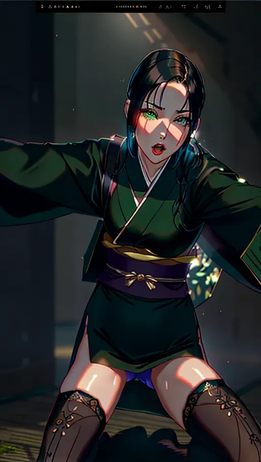 1girl, half body, detailed face::5, beautiful::5, gorgeous::5, attractive::5, sexy::5, flawless::5, shapely::5, sensual, dirty::5, fatal, lethal, deadly, hurt::5, bruised::5, feudal japan::5, japanese , seductive, surprised, startled, stunned, attacked, ambushed, assaulted, frightened, terrified, alarmed, scared, spooked, panicked, fearful, terrorised, moody lighting::5, night::5, short hair, dark hair, black hair, parted hair, almond shaped eyes, eyes open::5, eyes wide::5, eyes wide open::5, thin lips, solo , masterpiece, ultra high res, professional, photo referenced::5, 23 years old, young adult::5, slim, pale skin, stockings, thin stockings, black stockings, kimono, dark blue kimono, saliva, saliva dripping, summer, thin clothing, sweat, sweaty skin, shiny skin, purple eyeliner, small breasts::5, pain::5, head tilt, mouth open, mouth agape, parted lips, bending, bent, 1 character, long sleeves::5, green eyes, loose top, feet, foot, dorsal, thin socks, stockings, black stockings,