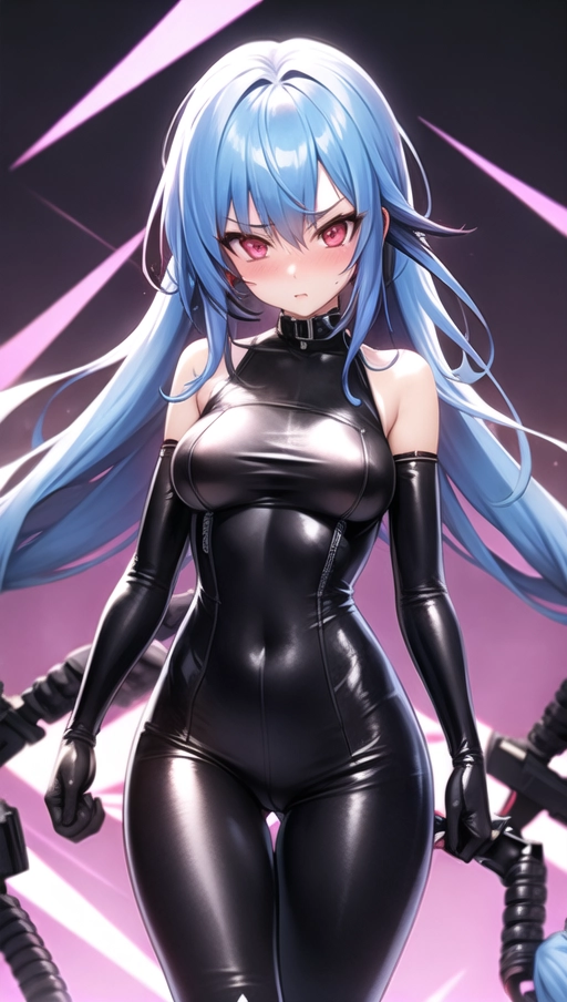 cyberpunk style, sexy, hot, 1 girl, long hair, t front bodysuit, blushing, from face, medium breast, half naked