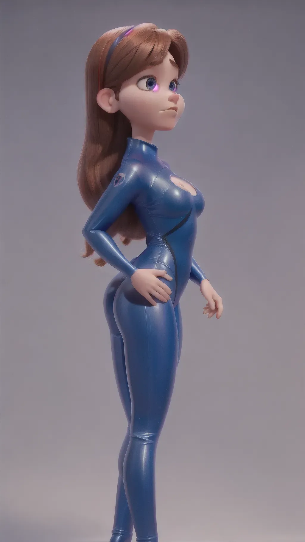 The Incredibles, the invisible girl in a tight jumpsuit, cameltoe , the nipples that mark the outfit, partially nude, blowjob, extremely photorealistic, side view, best quality, ultra high resolution