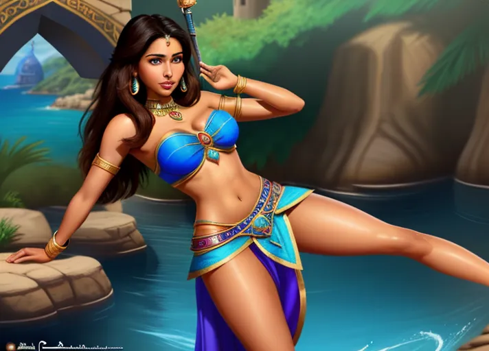 tan skinned black haired Arabic Princess Jasmine of Agrabah portrayed by Naomi Scott teaches her friend the beautiful Nordic bright fiery reddish auburn haired blue eyed Queen Anna of Arendelle portrayed by Elizabeth Lail how to belly dance. photorealistic. <lora:dpmg_snake_coiling:1>