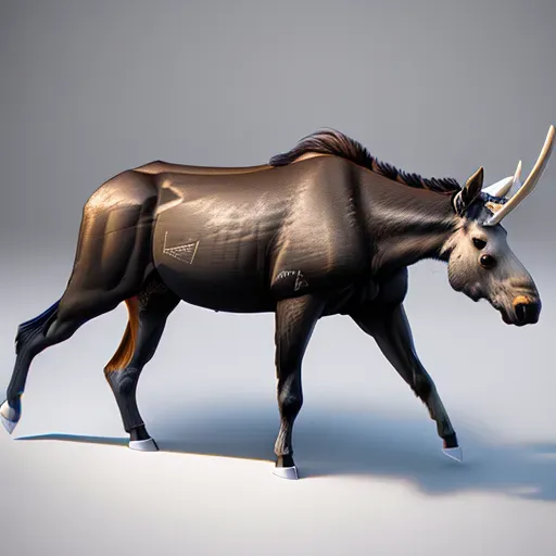 Intricate highly detailed moose with a rhino horn