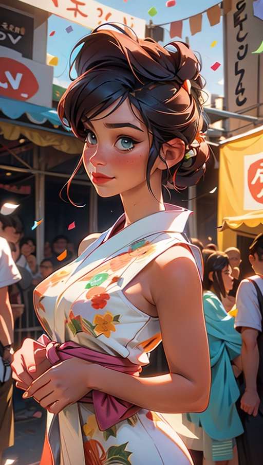 1 hot Italian woman (20) ((wearing a sexy mini silk yukata)) ((on a carnival float)) (throws ((confetti:1.4)) up in the air) on the crowd in Roma, ((laugh:1.4)), (((exposed shoulders))), highly detailed, (freckles:0.3), ((suntanned skin)), ((exposed awesome breast), (exposed pussy)), blonde braided bun hair, <lora:dpmg_add_detail:0.5>, perfect hands, (closed-up:1.2), bokeh, ((The Coliseum in background)),
cinematic lighting, cinematic composition, UHD, HDR, vivid colours, (highest quality:1.8), highest resolution, (photorealist:1.72), (photorealism:1.72), (masterpiece:1.18), --s 250 --v 6