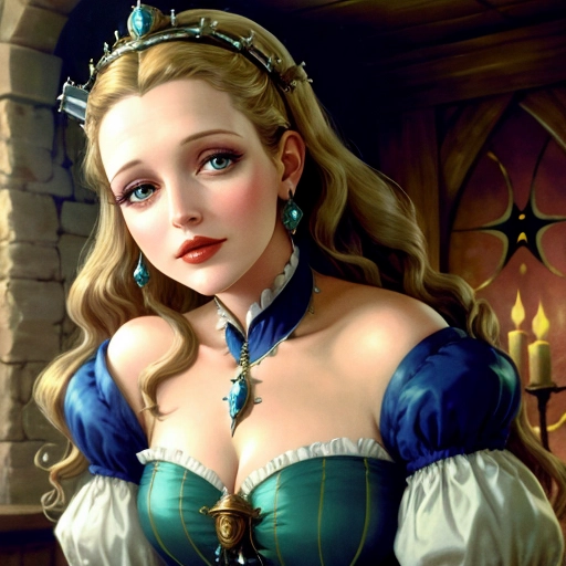 Princess Drew Barrymore, medieval era, in love with viewer, relaxed shoulders, relaxed body language, drowsy, intoxicated, sleepy, ((((hypnotized)))), half-lidded eyes, leaning forward slightly, falling asleep