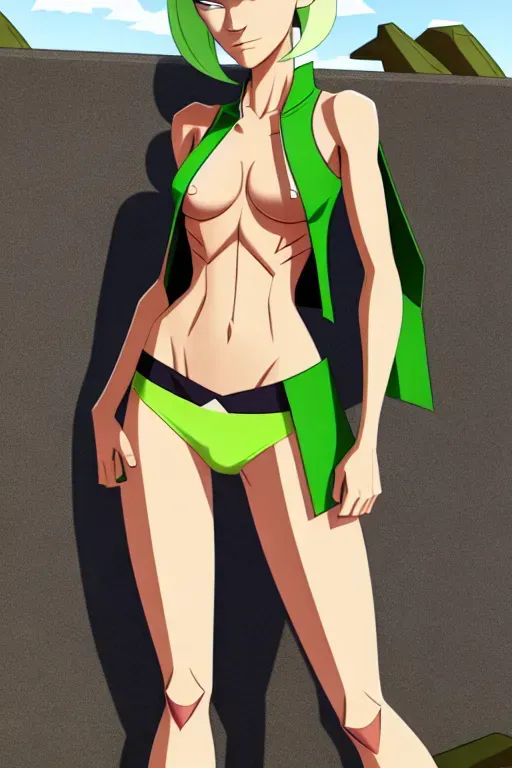 Gwen Tennyson, half naked, ripped clothes, Ben 10, full body in view