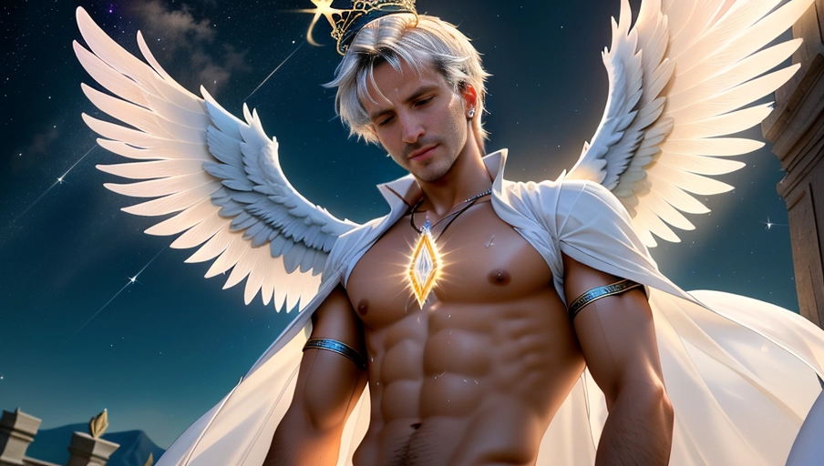 a 64k high detailed photo of body shot of straight male HDR Professional ((In clothing))) ((Has Attire)) Godly Ultra Detailed Best Quality Most Detailed ((Angel Wings)) Angelic Lighting Love Hope Magic casting Crown Smiling King happy Glory Warrior Angels Angelics Positivity Happiness ecstasy enraptured sweaty saving God Royalty Morality Goodness True Good Power Force Authority Ethical Saviour orgasm face Halo short Hair Always and Forever Sentimental in heat hot ultra hot best best lighting tantric Neutral Brilliant Logical Compassionate Perfect Perfection Exciting Integrity Winged Courage Purity Harmony Beauty mark on upper lip ((Male)) Ethereal Lighting Celestial Lighting (((With Clothes))) ((With God Item)) ((God Tech)) with items of power God Wings