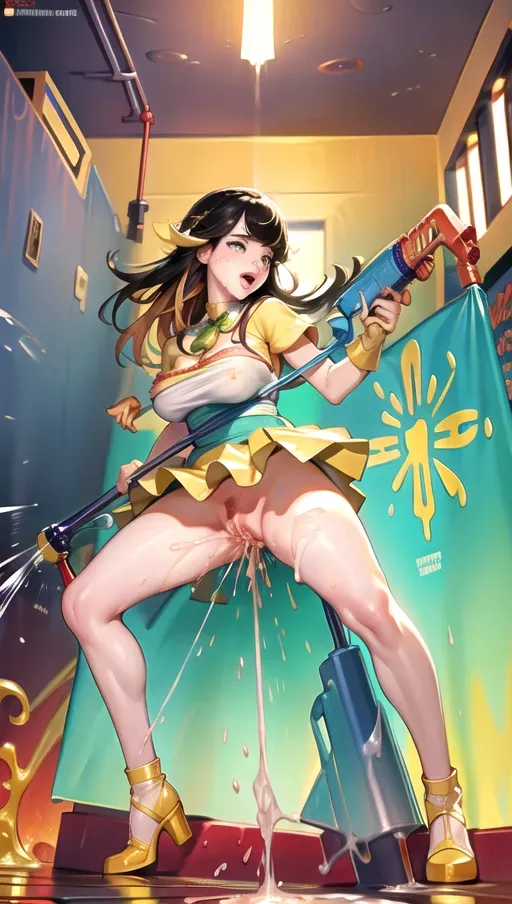 (masterpiece, high quality:1.2), Zooey Deschanel, single face, expressive eyes, great face, ((vibrant golden hair)), wild hair, evil expression, (huge tits), bare breasts, (((((squirting))))), soaking wet clothes, ((((cum streaming hard from pussy)))), squirting orgasm, (((((pussy juice squirting))))), squirting orgasm, masturbating and squirting, indoors, <lora:dpmg_legs_up:1>