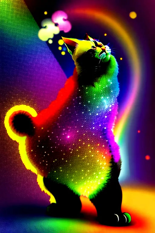 Cat shaped like pop tart, in a far away galaxy, with rainbow coming from mouth, puke