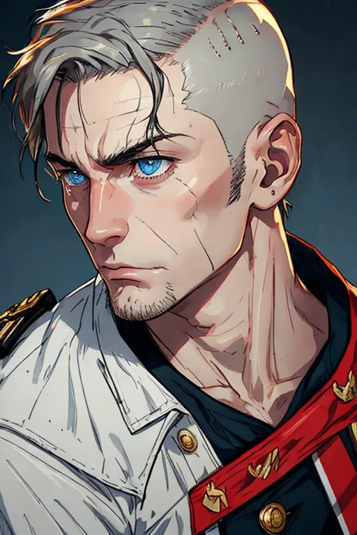 Soldier, French Foreign Legion, Sargent rank, strong, tough, shaved head, pale skin, angry eyebrows, handsome blue eyes, small nose, strong cheeks, full ginger beard, strong chin, french military field uniform, French military barret, tactical, standing aiming a realistic AR15 rifle, battle, high definition, 4k quality, excellent lighting, great shading, pristine detail, very clear picture, vibrant colors, accurate at lower promp guidence, ultra realistic, five fingers per hand.