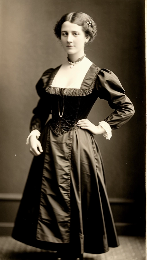 Foto of a lady on 1910 , in Prague, Her breasts are well arranged in the bodice, but her thighs and hips make up for that abstinence, She is wearing a taffeta dress with pleated folds, the kind we all enjoyed last autumn, and yet she sometimes smile - with this mortal danger on her.