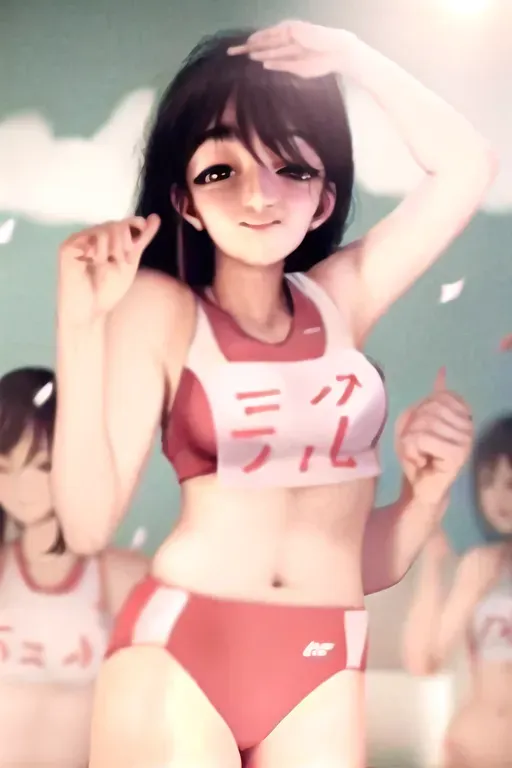 <lora:track_uniform:1>, rikujou,group picture, multiple girls, (masterpiece, high quality), mature female, track and field, Confetti, happy, hands up