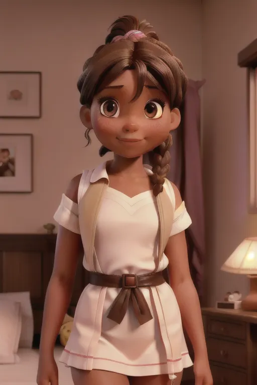 blushing, bright lighting, bedroom, 2 girls, lesbian, tribadism, realistic photo style, cute, nude, lesbian sex, ((HelenaS with long brown ponytail)) and ((FanniB with long brown braid))