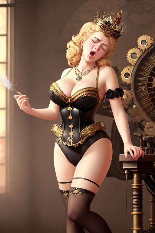 a photograph of a young Margaret Thatcher ((accurate face)) dressed as an empress, ((full body and legs visible)) seductive, wearing crown and ((leotard)), natural breasts, blonde hair, standing in an ((alternative steampunk)) cityscape wearing necklace, five fingers per hand, beautiful face,beautiful lips,curved eyebrows,curved eyelid,satisfaction,highly detailed,sharp focus,cgsociety,cinematic lighting,pixiv
She is being overcome by a powerful (((sneezing fit))) which is making her ((sneeze uncontrollably)) with ((nostrils flaring)), ((eyes closed)) and ((mouth wide open))