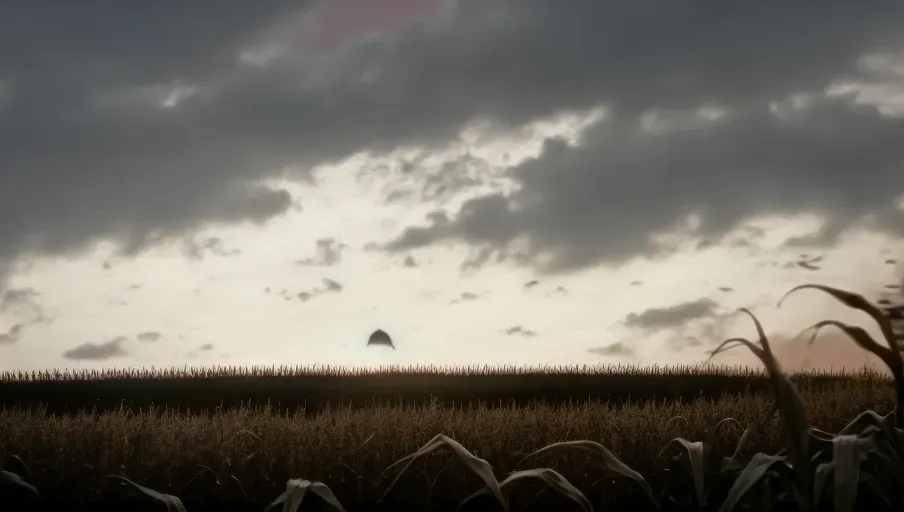 grim reaper, corn field, corn growing in the background, gloomy sky