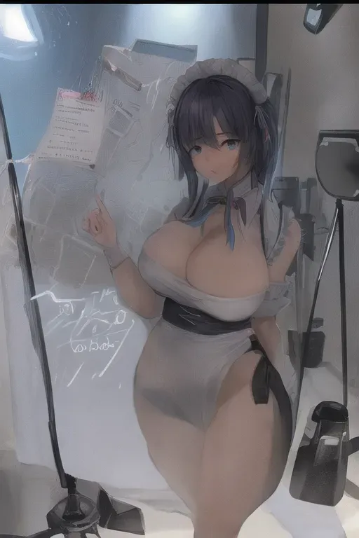 wide shot, 20 year old, a maid, thicc, naked, blue, photo studio, day time, studio light, happy, 8k, professional