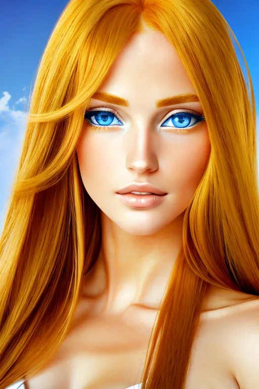 Dopamine Girl Blue Eyes Reddish Blond Hair Plump Full Bodied Light Skin Golden Ratio