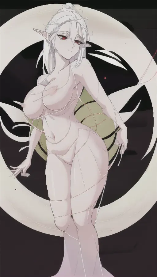 elf girl, sparkling cheeks, porcelain skin, schoolgirl uniform, white hair, red eyes, full body, flowering meadow, beautiful, full moon, three moons, night sky, <lora:dpmg_pantpulldown:1>, <lora:dpmg_middle_finger:1>, <lora:dpmg_breast_grab:1>, <lora:dpmg_body_chain:1>