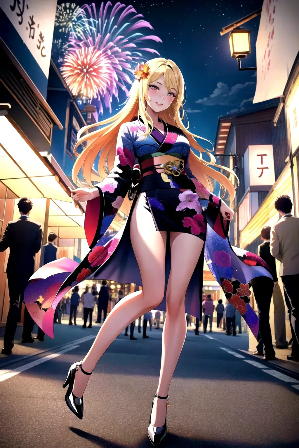 A mesmerizing painting captures the joy of (normal Marin Kitagawa) as she strolls through a (Japanese festival1.2) bustling with life. The vibrant (lantern-lit streets1.2) are adorned with colorful (decorations1.2), while (traditional music1.2) fills the air. In the background, a dazzling display of (fireworks1.3) illuminates the night sky with bursts of (brilliant colors1.2). The atmosphere exudes a sense of happiness and excitement. In the style of (CoverWorks), trending on Saatchi Art.,
(normal sexy super model), <(wearing Japanese kimono)>, <(high heels)>,<(red Iris)>, <(Black Pupil)>, <((White Vitreous))>, <((long shiny blond hair))>, (normal tall Slim2.1 body), (HD normal-arms-hands-fingers-thumb-clean1.3), (HD normal-legs-feet toes-clean1.3), (soft normal DD cup boobs), (HD pussy anal lips boobs eyebrows), (De-blur), (sharpen), <<masterpiece>>, ((lora:dpmg_translucent_skin:1)), <(clean line work)>, <(HD dark shading)>, <(global illumination)>, <((rule of thirds))>, (portrait), (hyper realistic), (detailed post processing), (unreal engine), 8k, (octane render), (unreal engine 5), (Studio Trigger), (studio mappa),
(Fix all-background1.3), (Fix normal-detailed-textures1.3), (Fix orientation1.7), (Fix all-interactions3.1), (Fix all-symmetrical1.5), (Fix Japanese kimono1.7), (Fix clean (line) work1.3), (Fix normal Marin Kitagawa), (Fix HD all-normal-arms-hands-fingers-thumbs-curved1.1), (Fix HD normal-legs-feet-toes-curved1.1), (Fix normal-soft-boobs-nipples), (Fix motion), (strict GOP), (temporal AQ) (b-frames two), (reference frame one), <<<(((Double Pass)))>>>, <((Fix) (all)-of-the-(above))>,