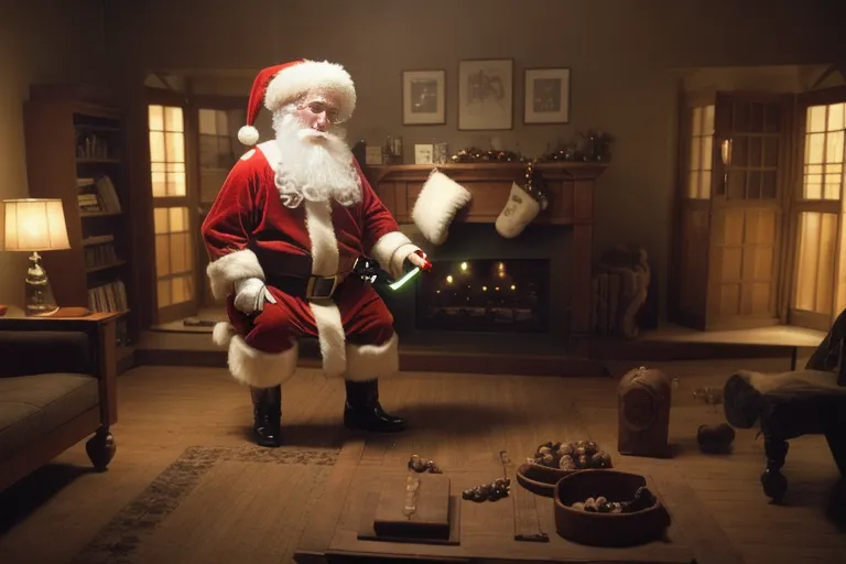 santa claus weilding a lightsaber