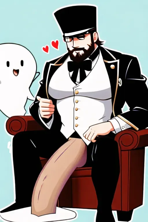 simon ghost riley, tall hairy and buff sitting on a throne looking forward as a short man is kneeling in front of him, the short man is sucking ghosts dick