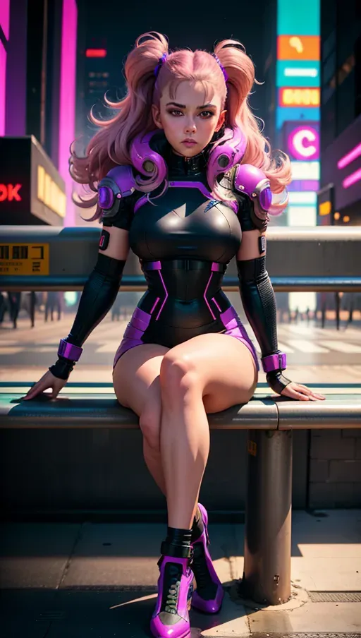 Cyberpunk girl in city - backiee