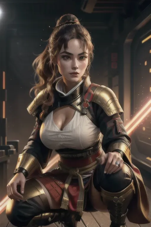 a digital art of,danish woman,wearing samurai clothes,squatt... - AI ...