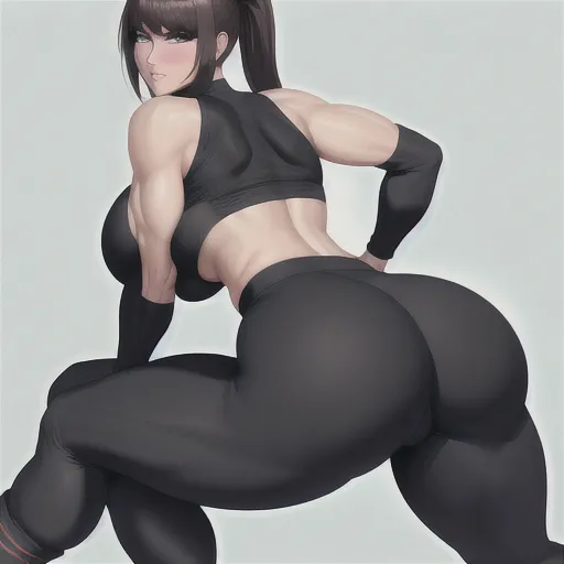 Spandex leggings and bubble butt squeezing large boobs with leg warmers.