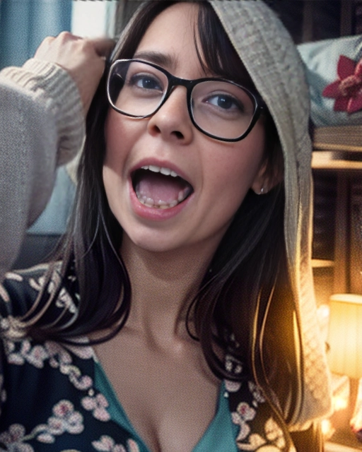 shocked girl, mouth open, surprised woman, glasses