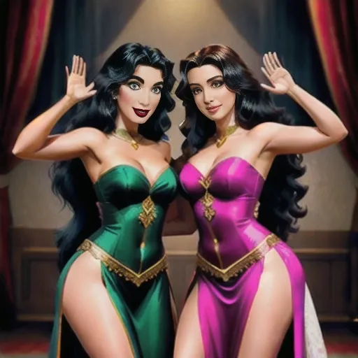 ((2 women:1)) Disney Princesses Esmeralda and Jasmine,
((Dynamic poses of two sexy longhaired women posing together:1.7)),
((Lesbian art:1.5)
movie poster for lesbian period drama