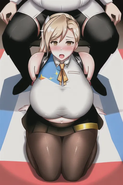 2 people, mercy, woman, overwatch, kneeling, blowjob, fat man, office, fat belly, ugly, man, sex,