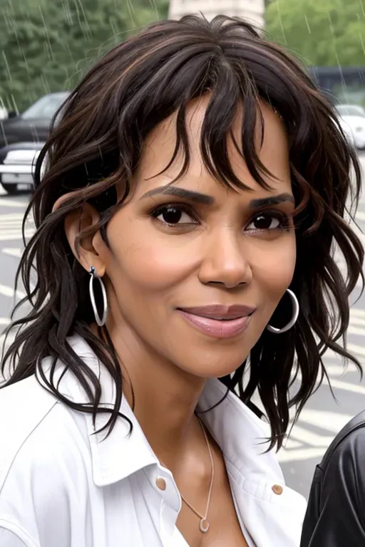 Dopamine Girl Halle Berry Accurate Face In The Rain Photo Realism Oversize Eyes Perky 2875