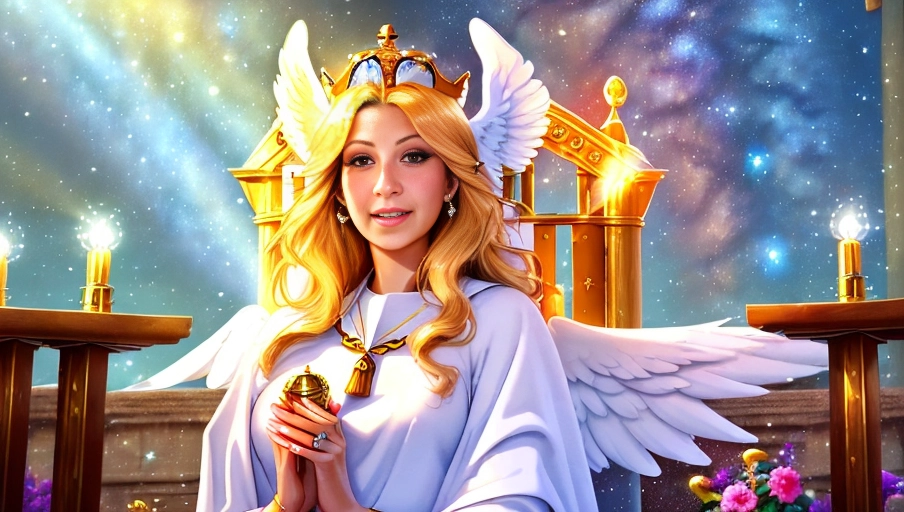 a 64k high detailed photo, ((female)), Intimacy, saint, ((priestess)), religion, Sex Religion Tones, Intimacy Religion, Ultra Detailed, Best Quality, Most Detailed, (Angel Wings), Angelic Lighting, Love, Hope, Magic casting, Crown, Queen, Smiling, happy, Glory, Warrior, Angels, Angelics, Positivity, Happiness, ecstasy, enraptured, sweaty, saving, God, Royalty, Morality, Goodness, True Good, Power, Force, Authority, Ethical, Saviour, Halo, Always and Forever Sentimental, in heat, hot, ultra hot, best, best lighting, tantric, Neutral, Brilliant, Logical, Compassionate, Perfect, Perfection, Exciting, Integrity, Winged, Courage, Purity, Harmony, Beauty mark on upper lip, Family, Titan, Primordial, Protogenoi, Happiness, Happy, True Happiness, The Light themes, Heavenly Themes, Life, Death, The Rise, clean, Sexiest, Prettiest, Most, Beautiful, Angelic, Speech, ecstasy impression, (Happy Expression)) ((Love Worship)) (with Robes)